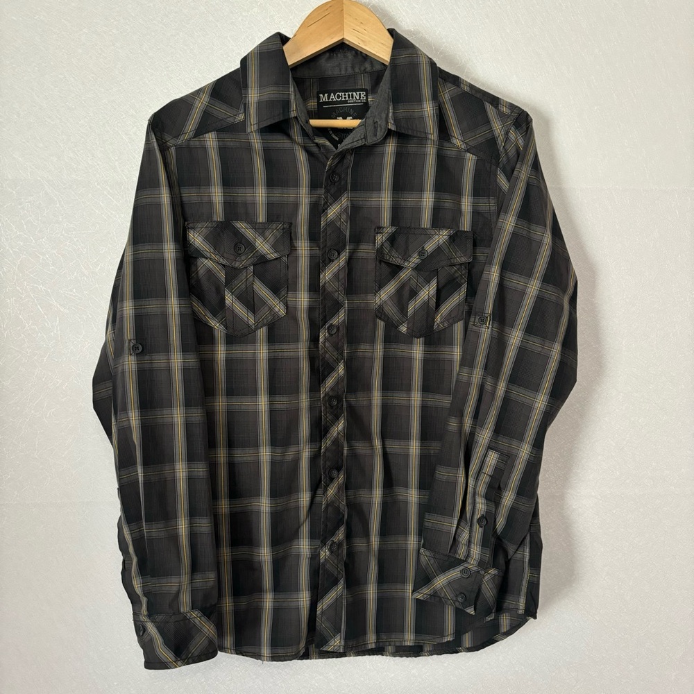 Machine Custom Co. Black/Yellow Plaid Long Sleeve Shirt Men's Medium